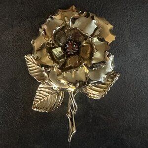 Vintage Hollywood Floral Brooch w/Rhinestone Center